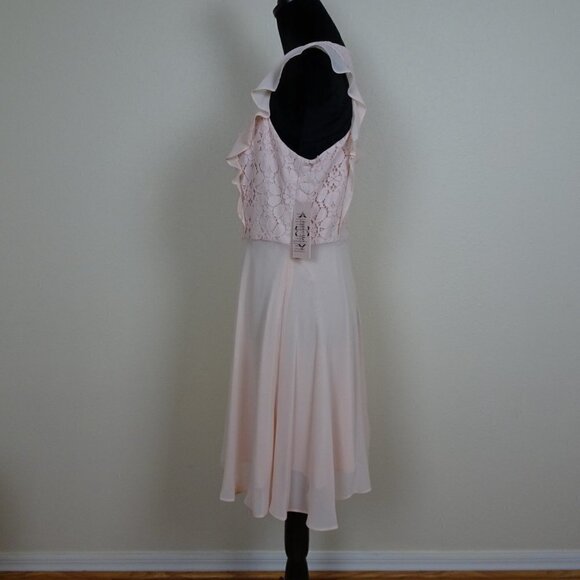 Nanette Lepore Chiffon Dress Women's Size 8 Pink Ruffle Lace Wedding Guest - Picture 4 of 7